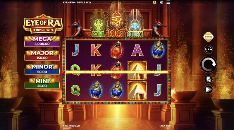 Eye of Ra Triple Win - an príomhscáileán cluiche le cúig ríl